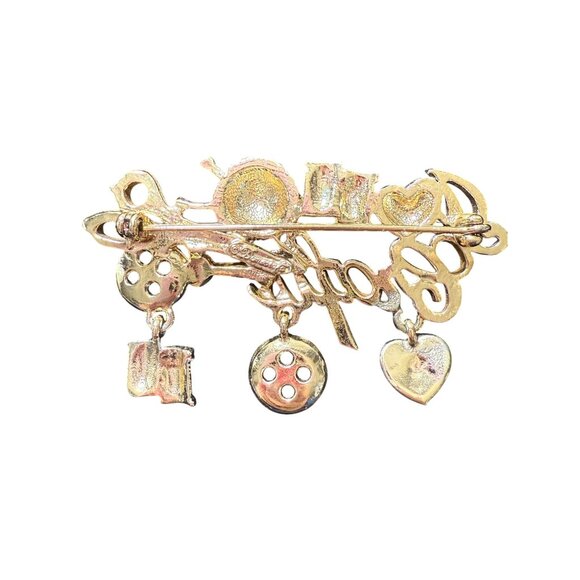 I Love Crafts Goldtone Brooch With Sewing & Knitting Charms - Picture 2 of 2